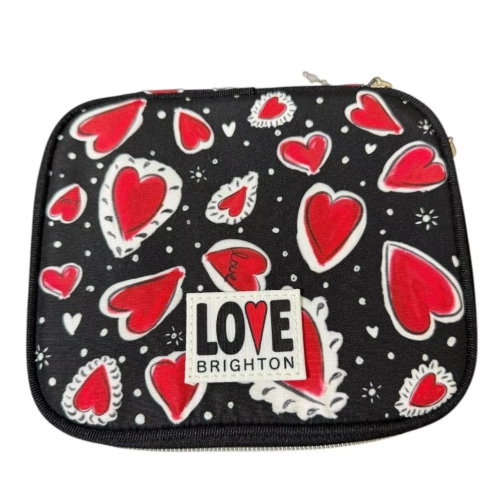 NWT Brighton Black Jewelry Travel Case with Red Heart Pattern